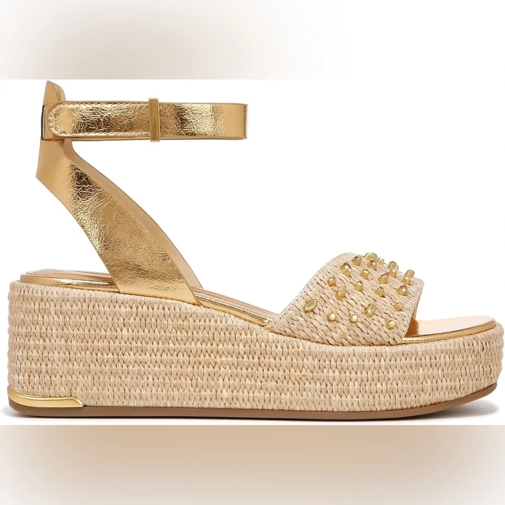 Franco Sarto NWT Gold Studded Terry Platform Wedge Sandal